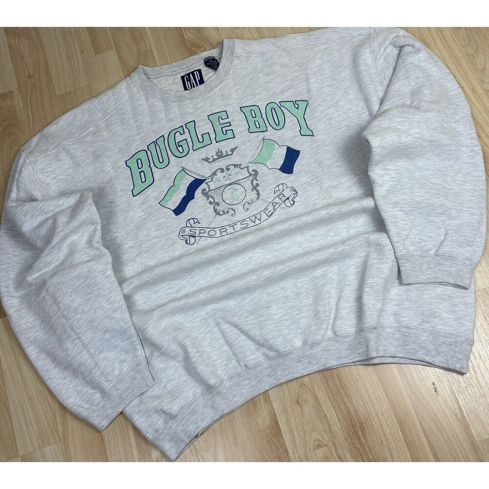 Vintage 90s Gap Bugle Boy Graphic Crewneck / Sweatshirt / Gray / Size Large